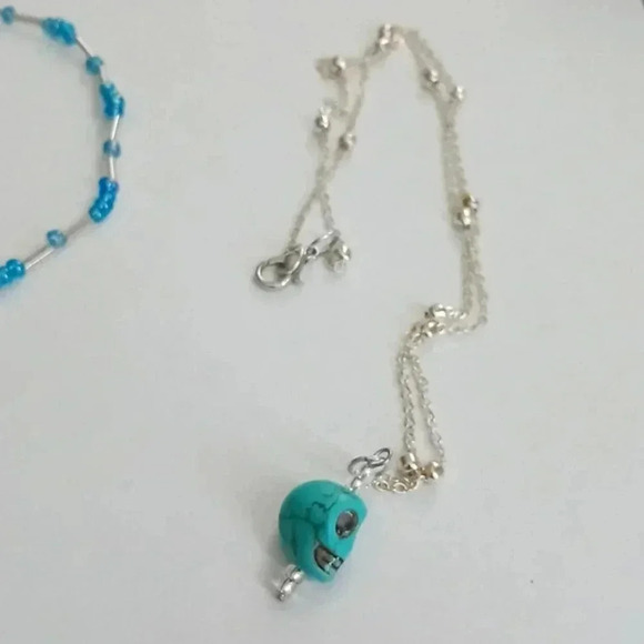 Bundle of 3. 1 bracelet.1 ankle bracelet  plus a silver n teal Skull necklace. - Picture 3 of 3